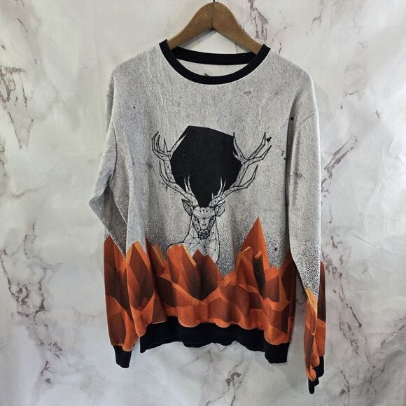 Blowhammer Sweatshirt Mens Large Gray Orange Crew Pullover Elk Deer Mountains - Picture 1 of 8